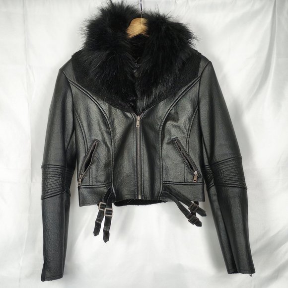 Coalition LA Faux Fur & Faux Leather Vegan Moto Jacket Size XL - Picture 1 of 14